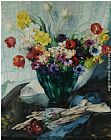 Vase Canvas Paintings - Vase de Fleurs et Rideau Blanc